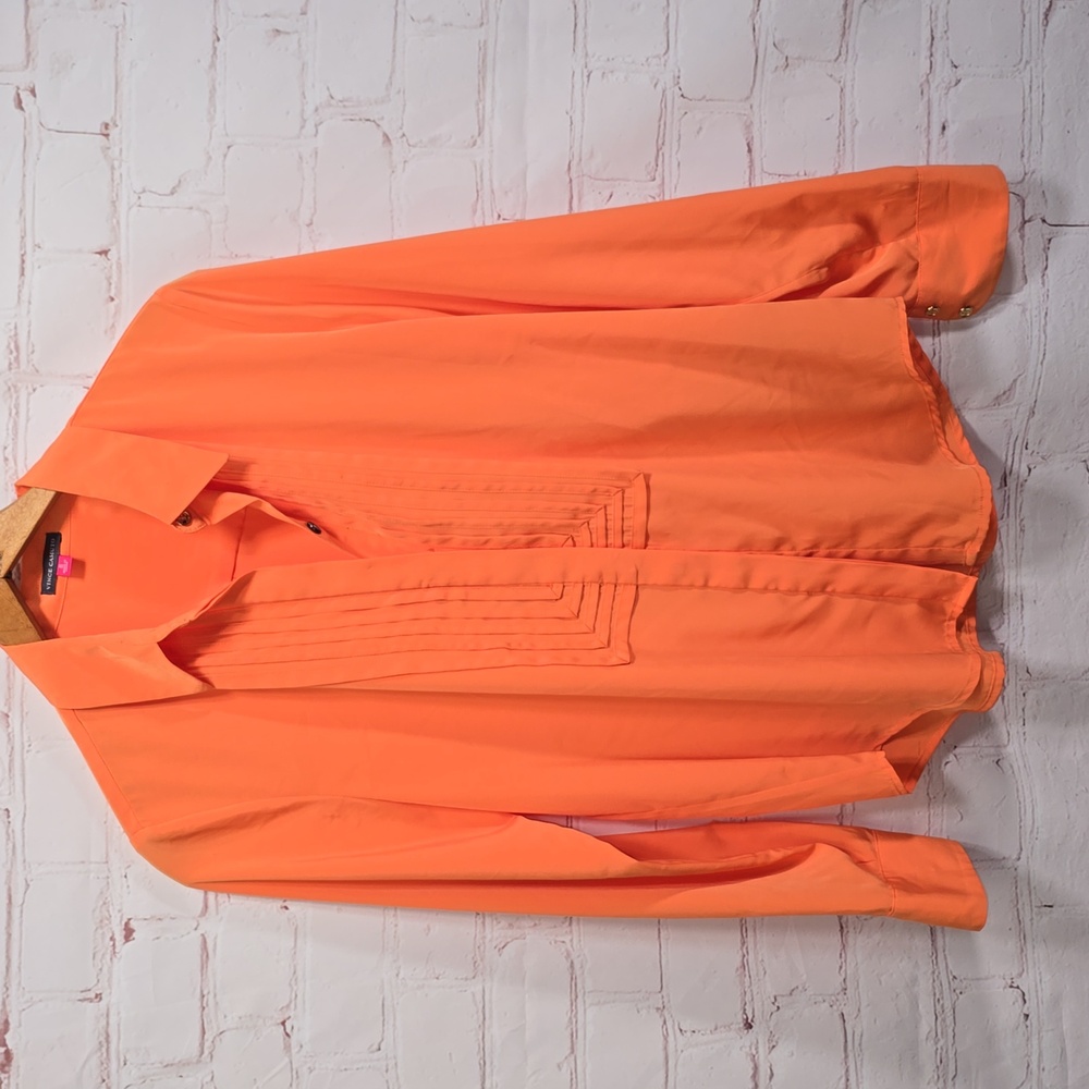Vince Camuto Tennessee Orange Button Down Polyester Blouse Wimens Size Small - Picture 1 of 10